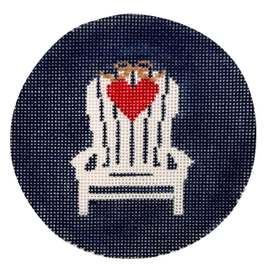 Adirondack Chair with Small Heart on Navy Needlepoint Canvas – 4" x 4", 18 Mesh