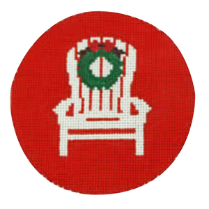 Adirondack Chair with Wreath on Red EEK Needlepoint Canvas – 4" Round, 18 Mesh