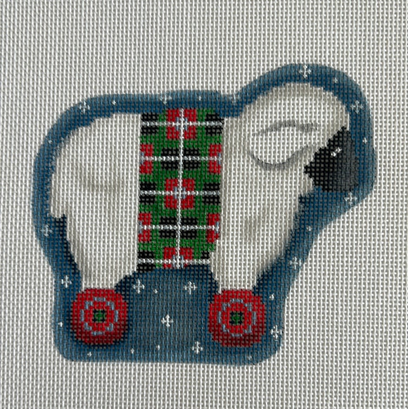 ATct2065 - White Sheep on Wheels OrnamentAssociated Talents Trunk Show May24