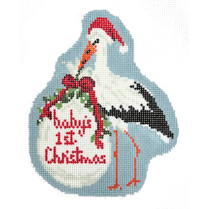 Baby's First Christmas Blue Stork Canvas - 18 Mesh, 4.5" x 6"