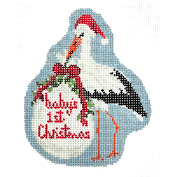 Baby's First Christmas Blue Stork Canvas - 18 Mesh, 4.5