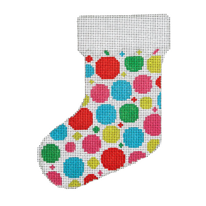 Bauble Dots Colorful Mini Sock Needlepoint Canvas - 18 Mesh, 3" x 6"