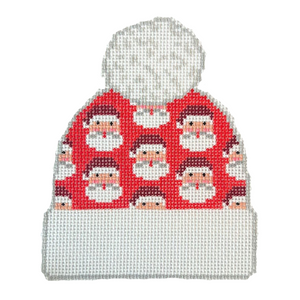 Beanie Jolly Santas Needlepoint Canvas - 18 Mesh, 3.5" x 4.5"