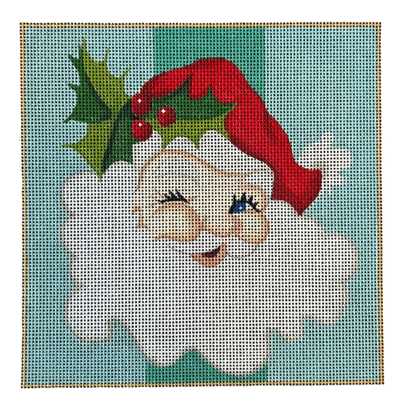 Blue Santa Winking Needlepoint Canvas - 18 Mesh, 6