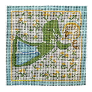 Blue & Green Singing Angel Needlepoint Canvas - 18 Mesh, 6" x 6"