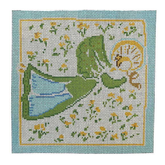 Blue & Green Singing Angel Needlepoint Canvas - 18 Mesh, 6