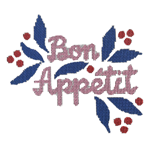 Bon Appetit in Pink & Blue Needlepoint Canvas - 5" x 7", 18 Mesh