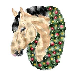 Buckskin Christmas Horse Needlepoint Canvas - 5" x 5.5", 13 Mesh