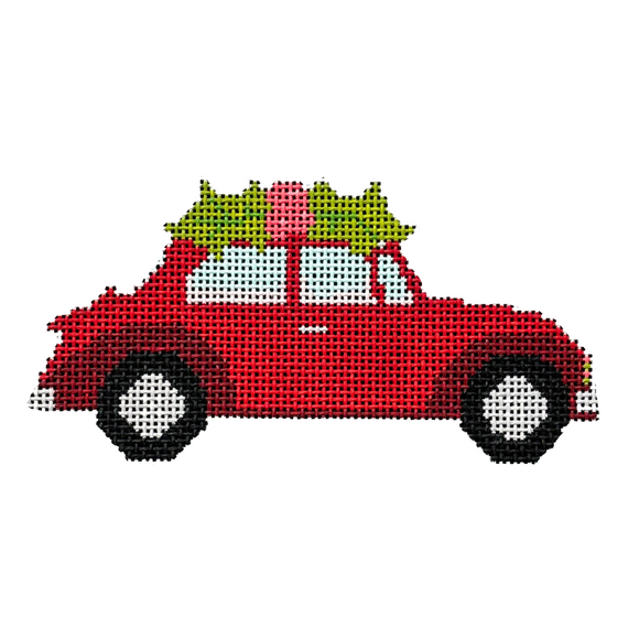 Bug Car - Red Needlepoint Canvas - 18 Mesh, 4.5” x 3”