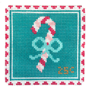 Candy Cane Stamp Needlepoint Canvas - 13 Mesh, 4” x 4”