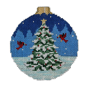 Cardinal Tree Christmas Ornament Needlepoint Canvas - 18 Mesh, 3" Round, 7206