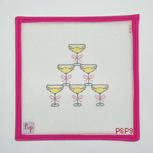 Champagne Tower Needlepoint Canvas - 4.5" x 4.5", 9" x 9" Mesh Size