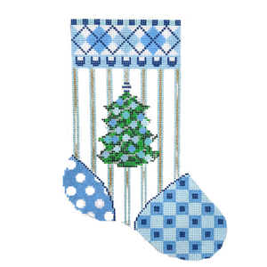 Christmas Mini Sock with Blue Tree Needlepoint Canvas - 7.5" x 5", 18 Mesh