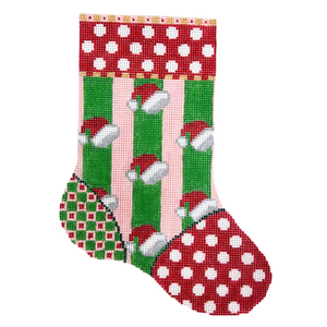 Christmas Mini Sock with Santa Hats Needlepoint Canvas - 7.5" x 5", 18 Mesh