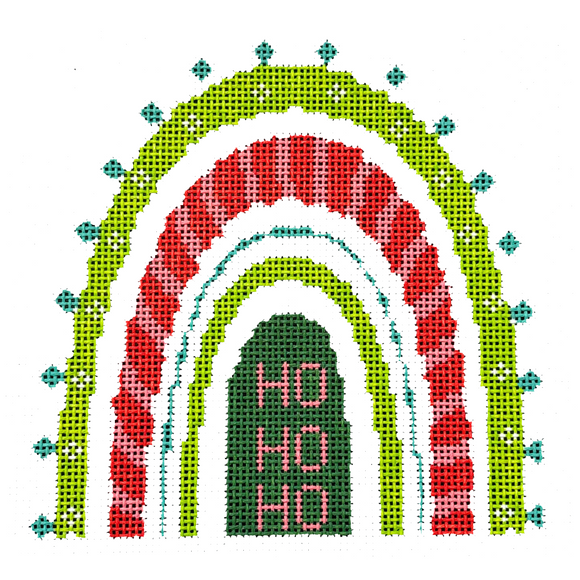 Christmas Rainbow - Ho Ho Ho Needlepoint Canvas - 4.5” x 4.5”, 18 Mesh