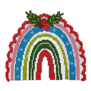 Christmas Rainbow - Holly Needlepoint Canvas - 4.5” x 4.5”, 18 Mesh