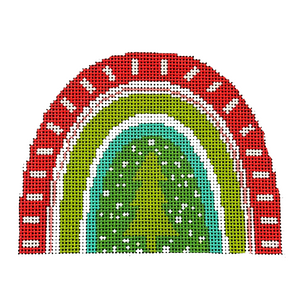 Christmas Rainbow - Tree Needlepoint Canvas - 4.5” x 4.5”, 18 Mesh