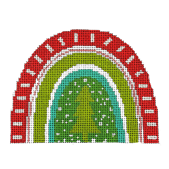 Christmas Rainbow - Tree Needlepoint Canvas - 4.5” x 4.5”, 18 Mesh