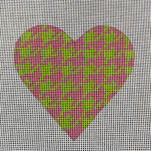KDTS Apr24 - Mini Heart – Houndstooth – lime w/ sparkly pink (May) (stitch guide in notebook), SKU #OM-09