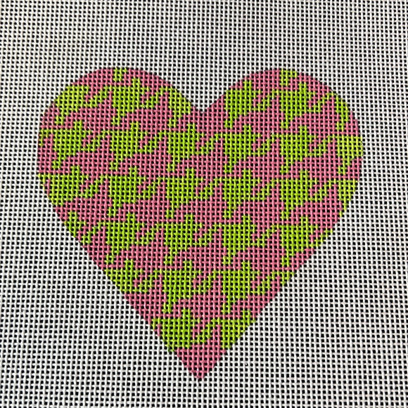 KDTS Apr24 - Mini Heart – Houndstooth – lime w/ sparkly pink (May) (stitch guide in notebook), SKU #OM-09