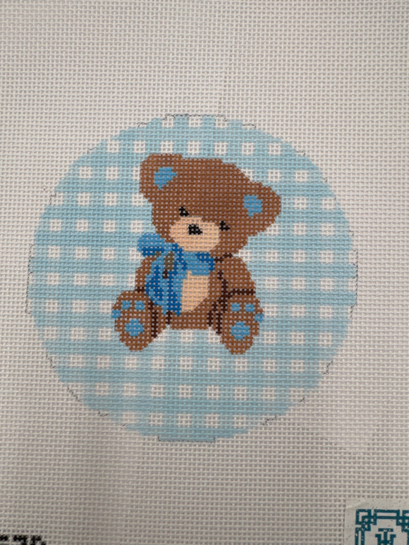 KCDTS Teddy Bear on Gingham Round - Blue