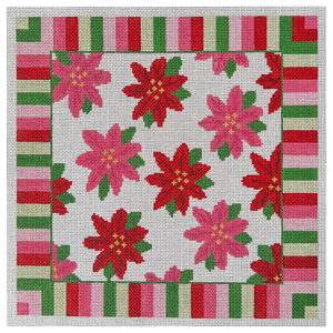 Poinsettia on Stripes Pillow