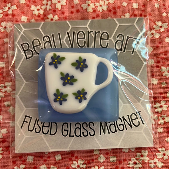 Blue Flowers on White Mug