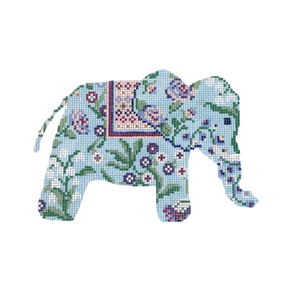 Evie the Elephant Needlepoint Canvas - 3.75" x 5.5", 18 Mesh - Floral Animal Series