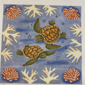 Sea Turtle & Shells Pillow - APTS Feb24