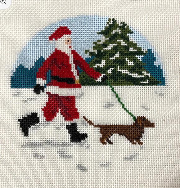 Sporty Santa - Dog Walking Santa (Dachshund)