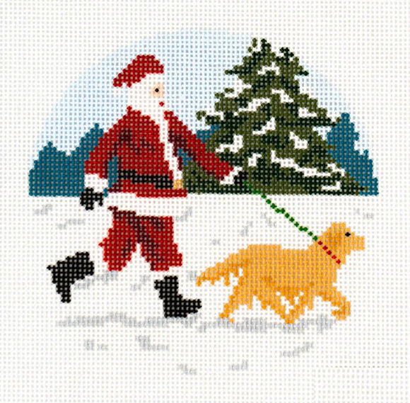 Sporty Santa - Dog Walking Santa (Golden Retriever)