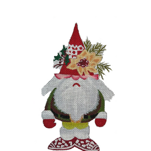 Gnome with Poinsettia Canvas - 18 Mesh, 6" x 3.5"