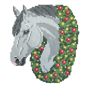 Gray Christmas Horse Needlepoint Canvas - 5" x 5.5", 13 Mesh