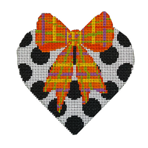 Heart & Bow - Orange Needlepoint Canvas - 4.25" x 4.75", 18 Mesh