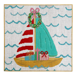 Holiday Sailboat Needlepoint Canvas - 10” x 10”, 13 Mesh