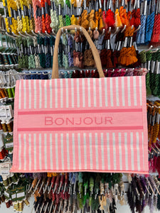 Project Bag - Bonjour on Pink Stripes Tote Bag