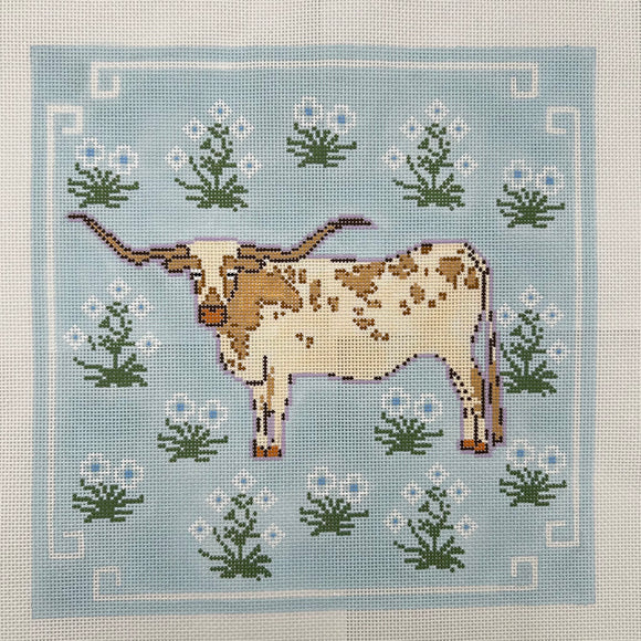 Longhorn on Abstrsct Bluebonnets