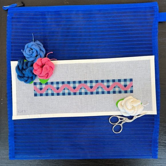Intermediate Kit + Class: Blue Gingham with Pink Key Fob