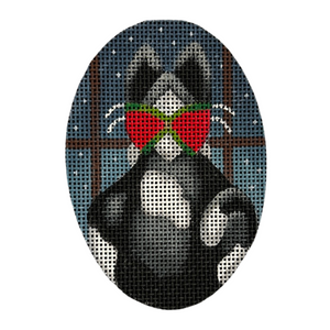 Kitty and Window Ornament Canvas - 3 1/2" x 5" Round, 13 Mesh