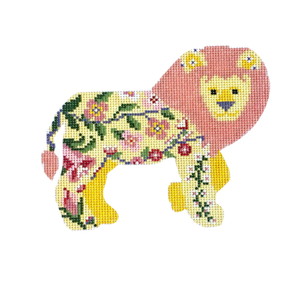 Lilah the Lion - Floral Animal Series Needlepoint Canvas - 4" x 5", 18 Mesh