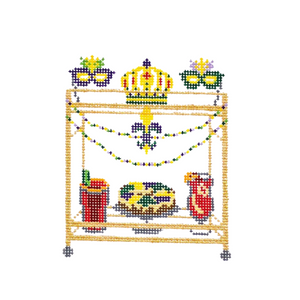 Mardi Gras Bar Cart Needlepoint Canvas - 4.15" x 3.5", 18 Mesh