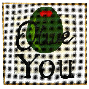 Drink Coaster - Olive You Needlepoint Canvas - 4" x 4", 18 Mesh