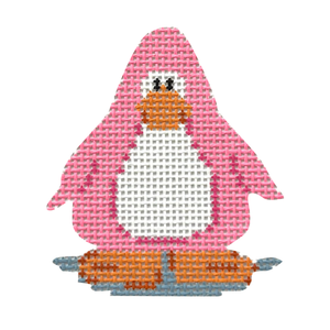 Penguin - Pink Needlepoint Canvas - 3" x 2.75", 13 Mesh