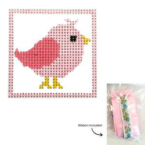 Pink Bird Bookmark Needlepoint Canvas - 1.75" x 1.75", 18 Mesh