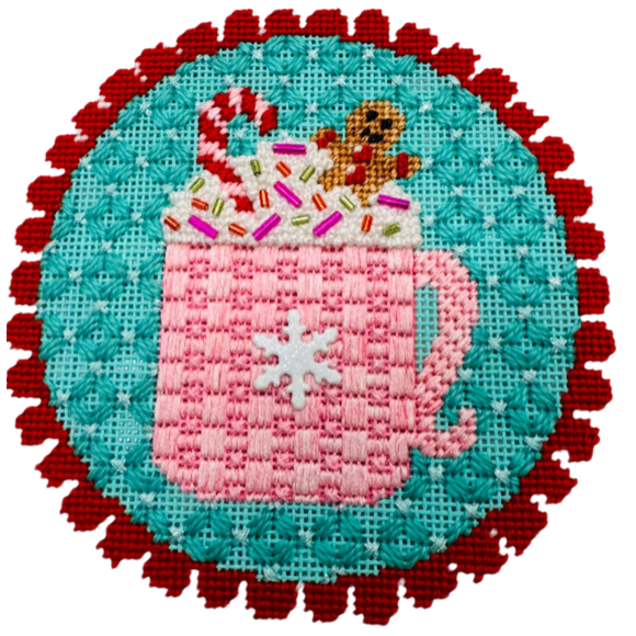 Presale - Hot Chocolate on Teal Needlepoint Canvas - 5