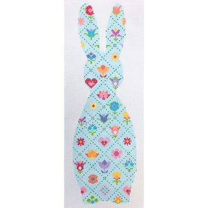 Teal Bunny with Trellis Grid Pattern