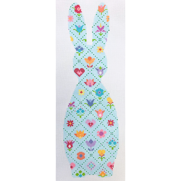 Teal Bunny with Trellis Grid Pattern