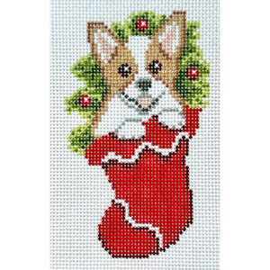 Corgi Puppy Dog in Stocking