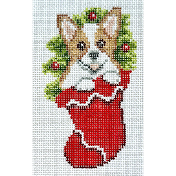 Corgi Puppy Dog in Stocking