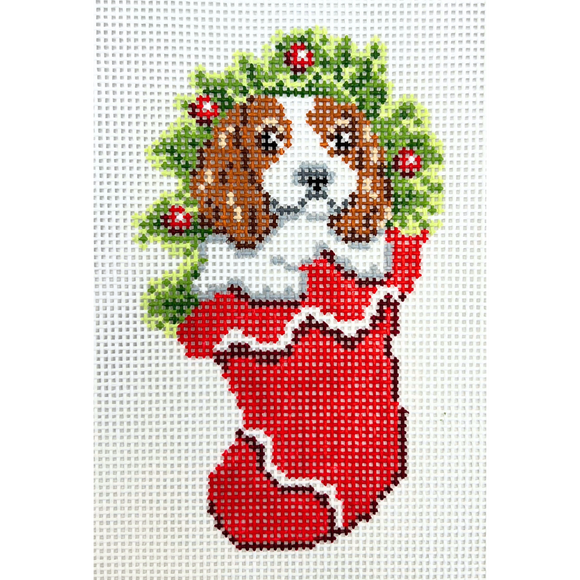 Cavalier Puppy Dog in Stocking